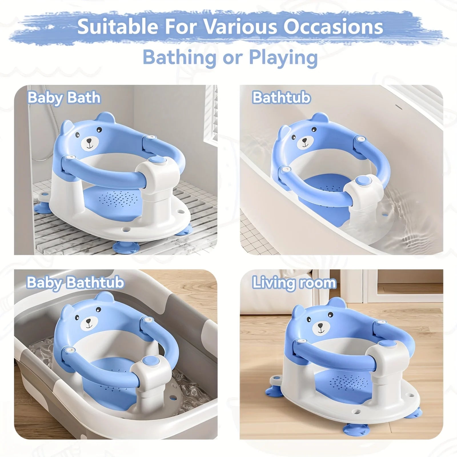 Baby Bath Seat For Babies Non-Slip Infant Chair With 4 Suction