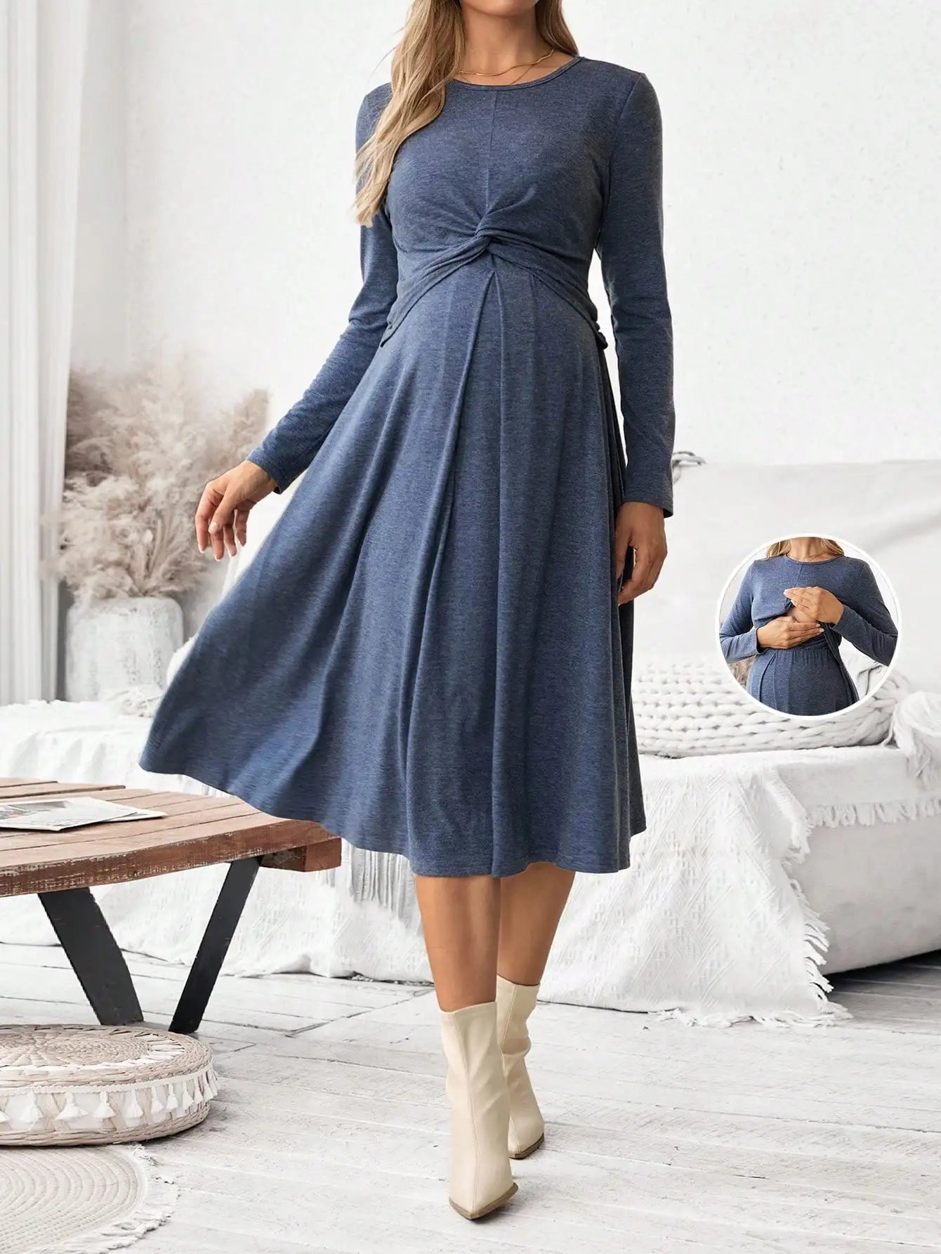 Maternity Twist Waist Nursing Dress,