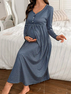 Striped V-Neck Maternity Dress