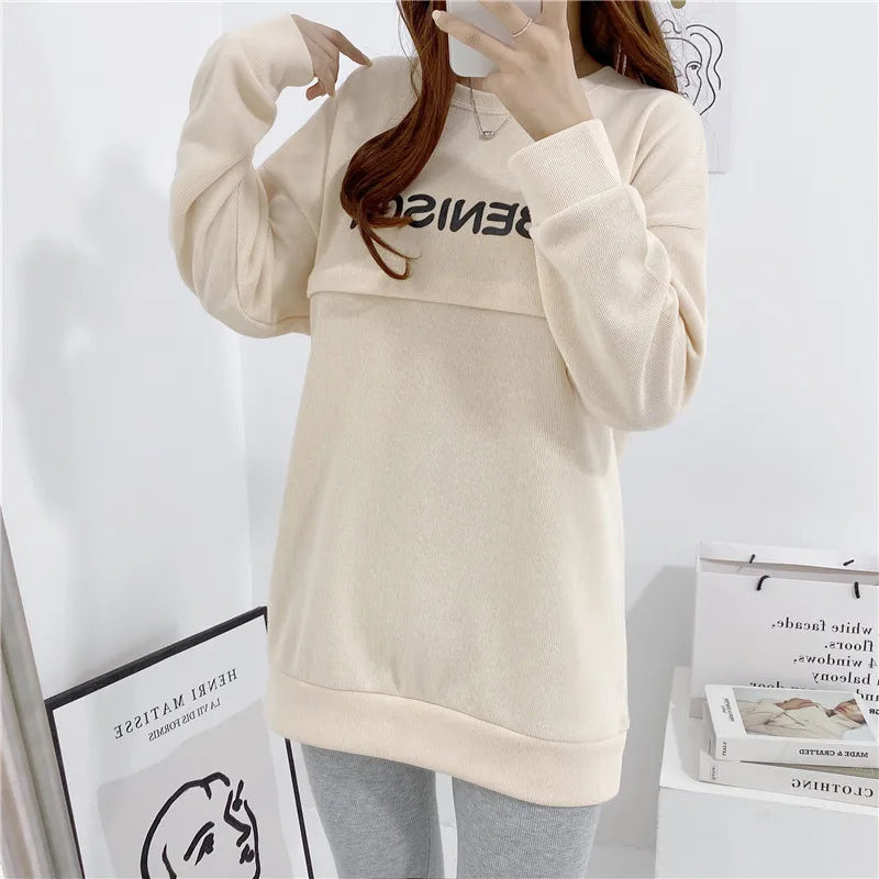 Maternity Nursing Sweatshirt Loose Sweatshirt Pullover Breastfeeding Clothe Autumn Cotton Jacket For Nursing Mothers Maternitty