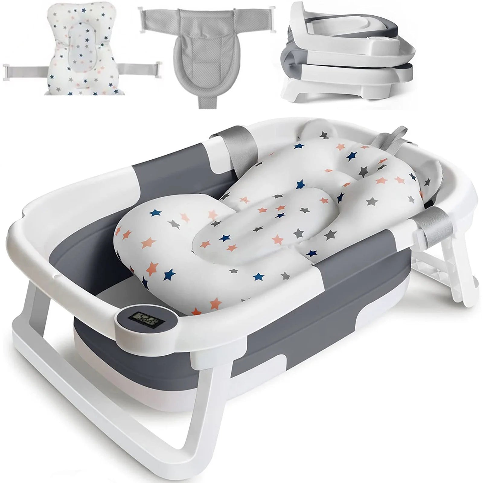 Foldable Baby Bath Tub with Bath Cushion  Thermometer