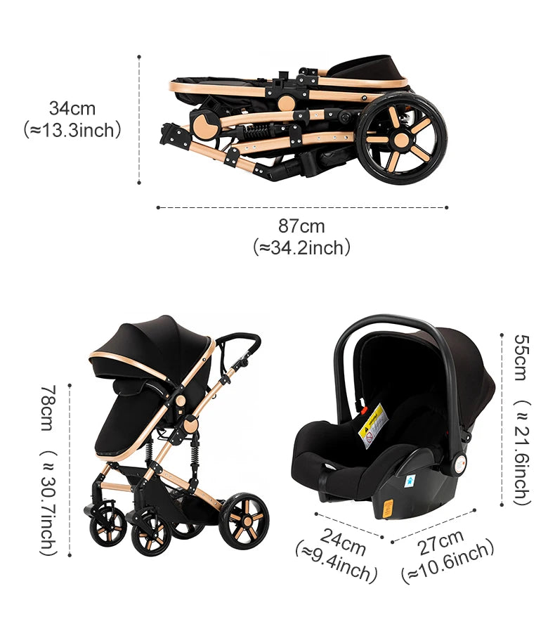 3 in 1 Baby Stroller with Car Seat ISOFIX Compatible