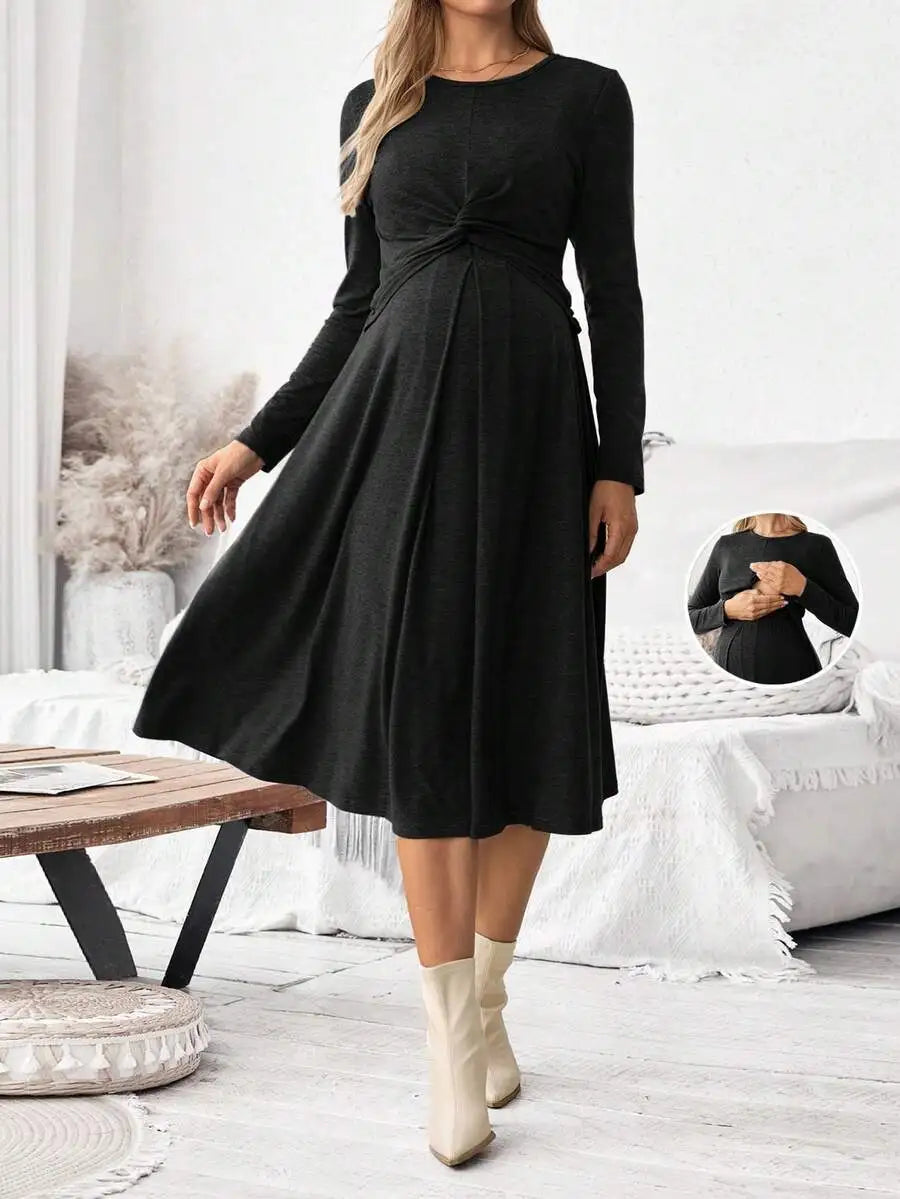Maternity Twist Waist Nursing Dress,