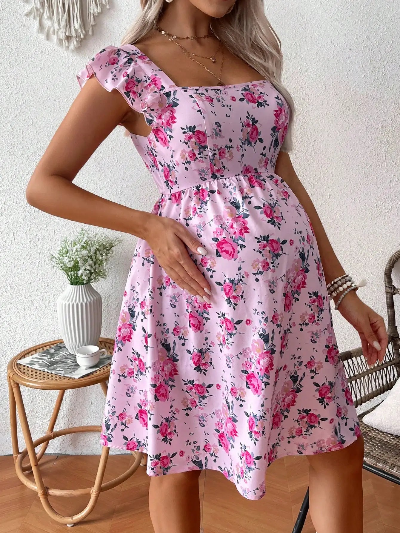 Pink Floral Maternity Dress