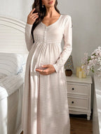 Striped V-Neck Maternity Dress