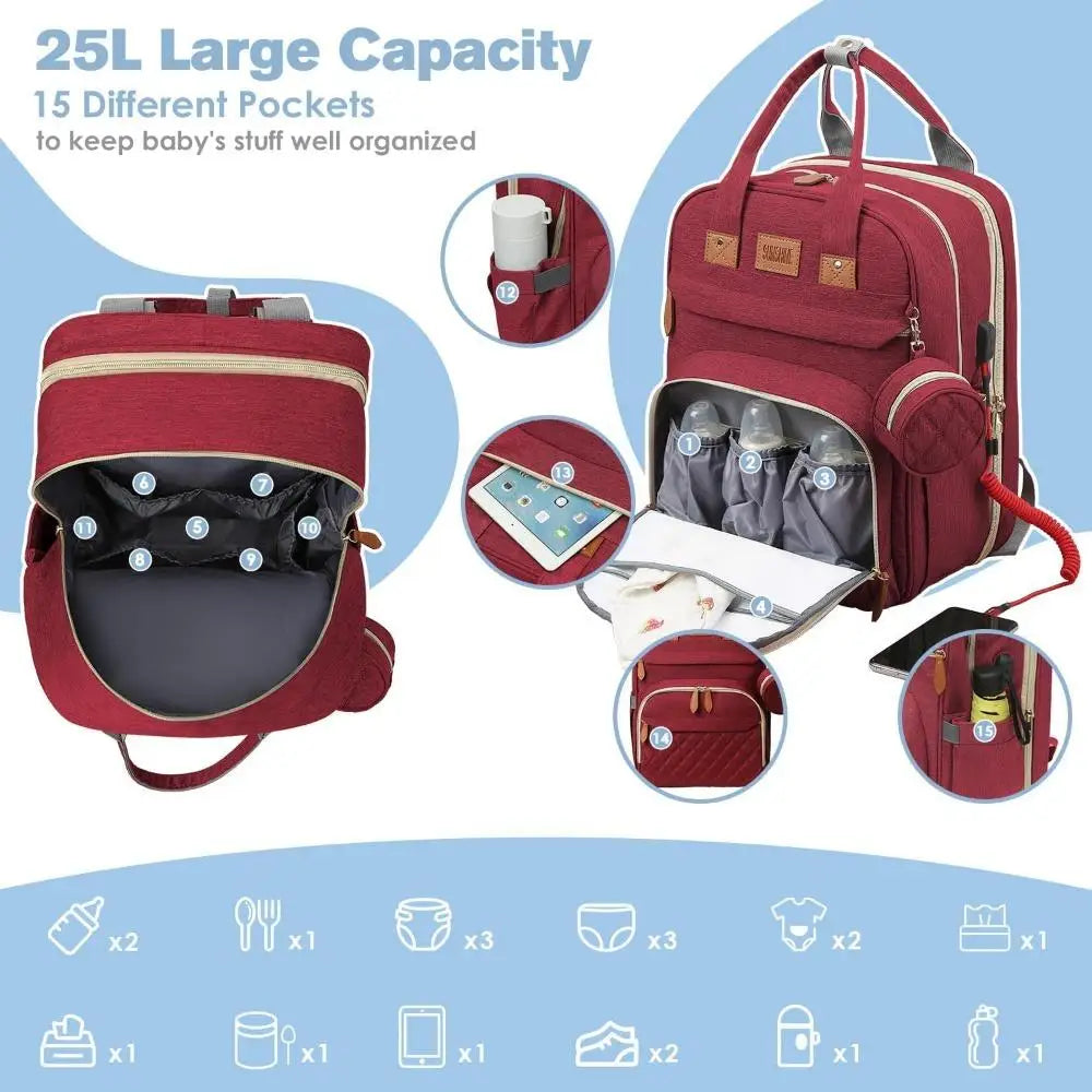 Changing Station, Foldable Diaper Bag Backpack with Bed ,