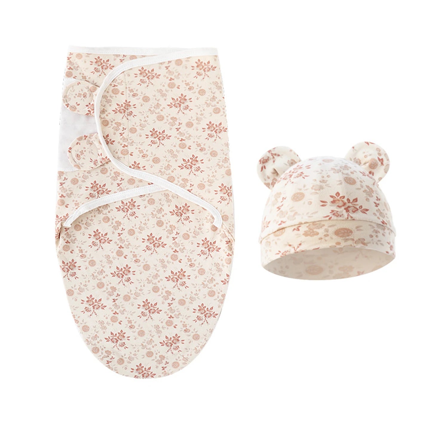 Set of 3 newborn swaddle blankets and baby hats,