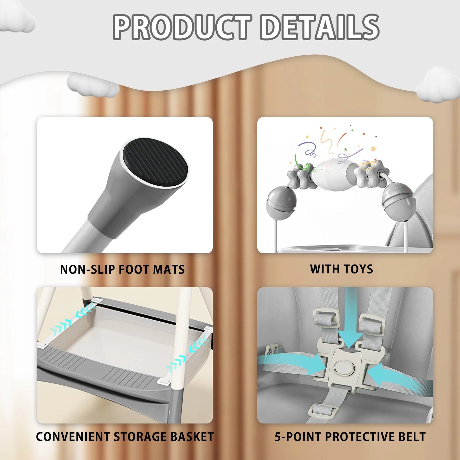 Foldable Baby High Toy Rack, Easy to Clean