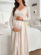 Striped V-Neck Maternity Dress