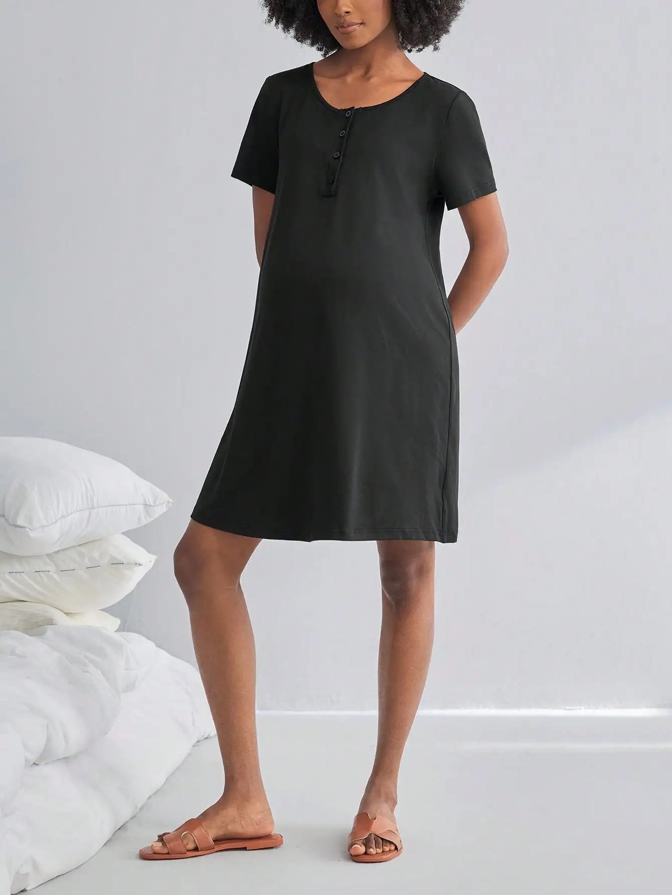 Maternity Short Sleeve Nursing Nightgown
