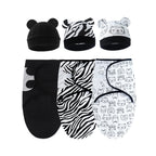 Set of 3 newborn swaddle blankets and baby hats,