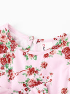 Family Matching Pink Floral Square Neck Dress -