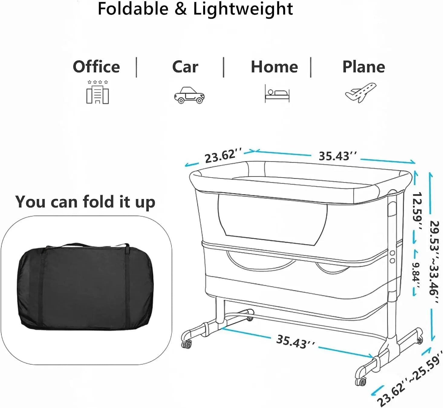 3-in-1 Adjustable Portable Baby Crib