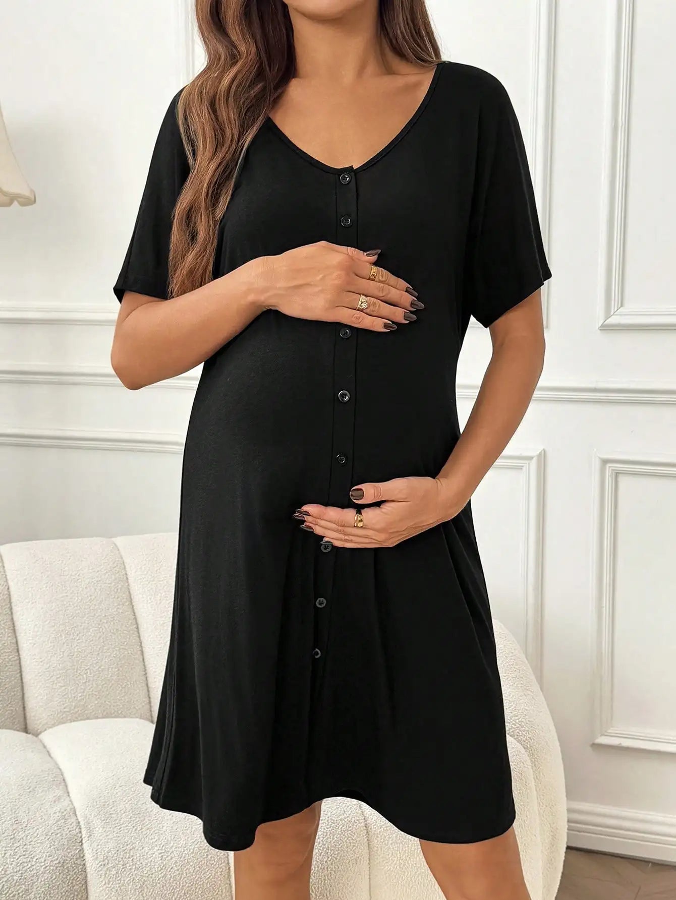 Maternity Short Sleeve Button-Front for Lounge