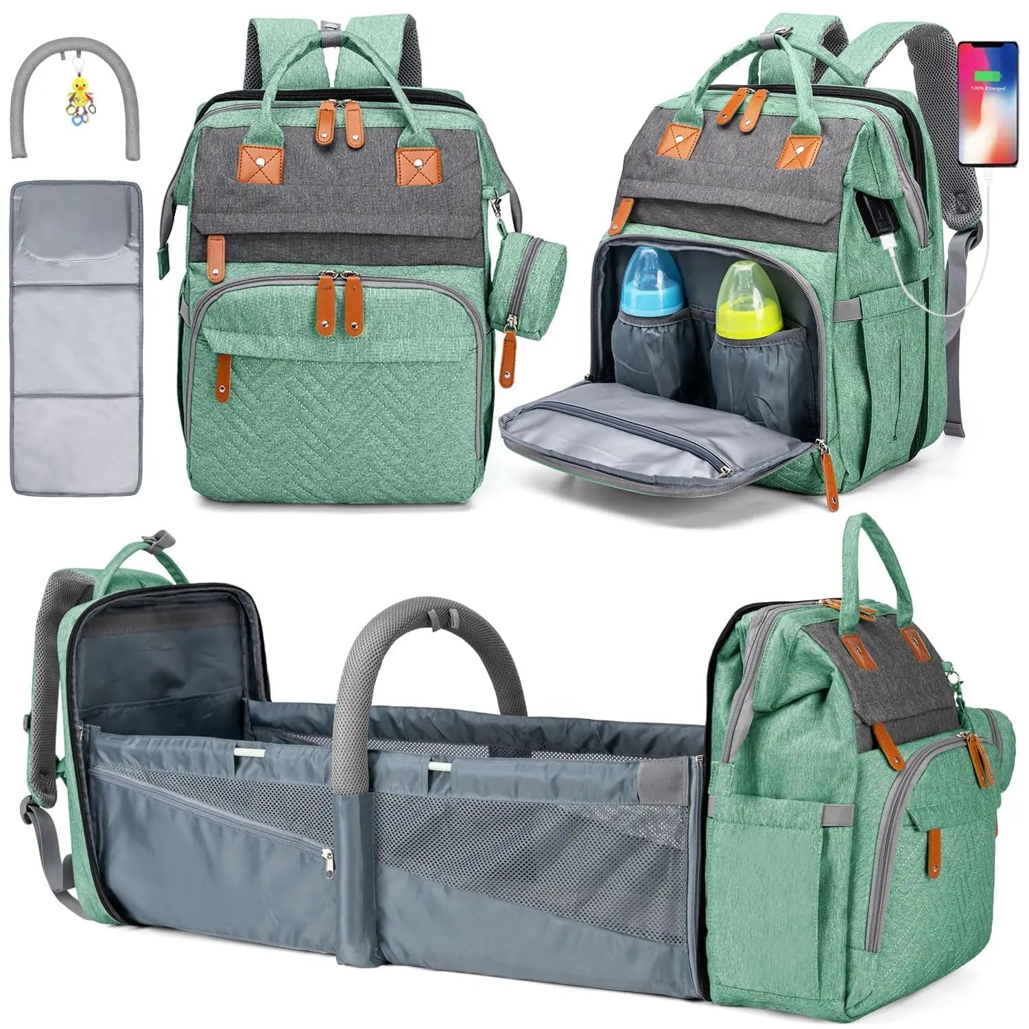 Large Capacity Diaper Backpack with Detachable Changing Station,