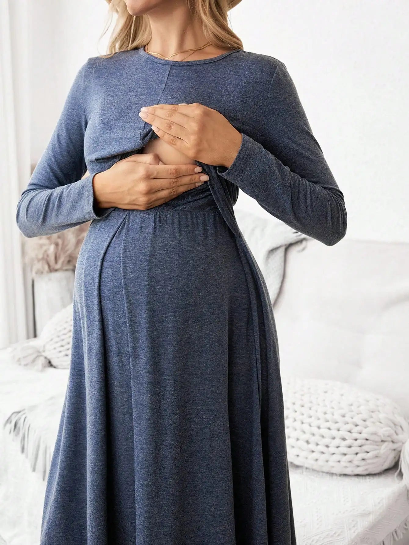 Maternity Twist Waist Nursing Dress,