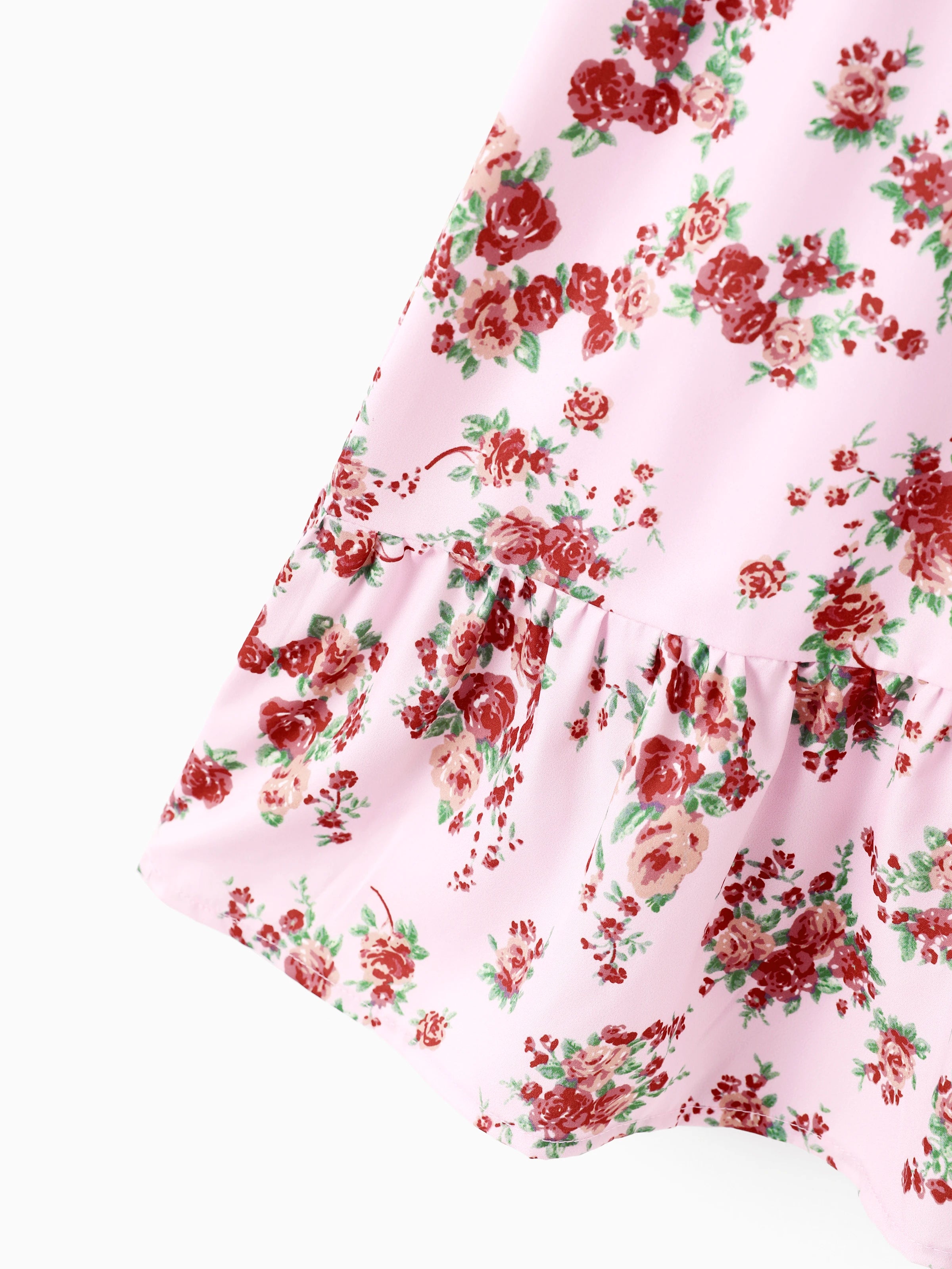 Family Matching Pink Floral Square Neck Dress -