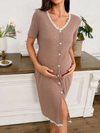 Maternity V-Neck Button-Front Short Sleeve
