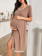 Maternity V-Neck Button-Front Short Sleeve