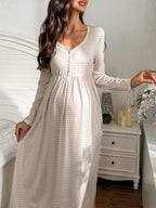 Striped V-Neck Maternity Dress