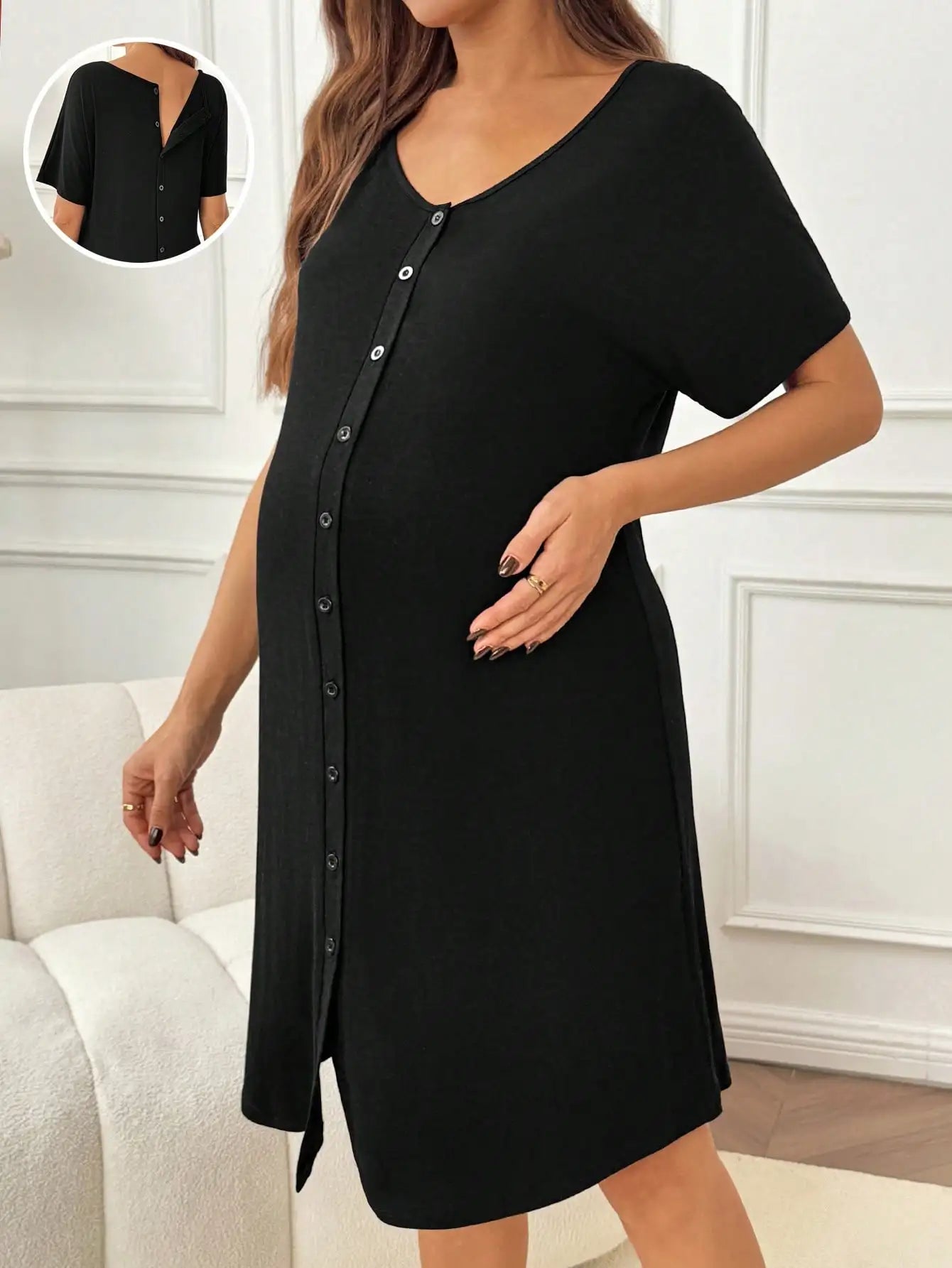 Maternity Short Sleeve Button-Front for Lounge