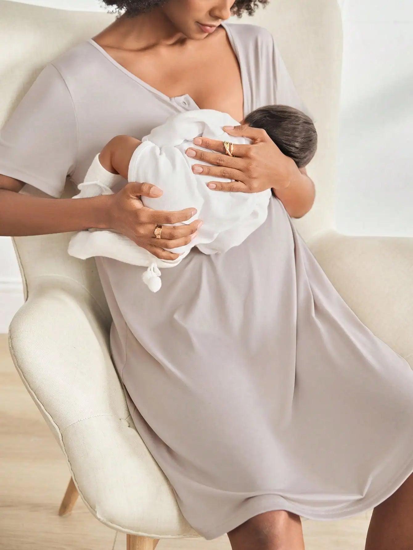 Maternity Short Sleeve Nursing Nightgown