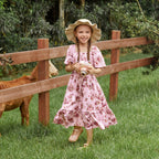 Family Matching Pink Floral Square Neck Dress -