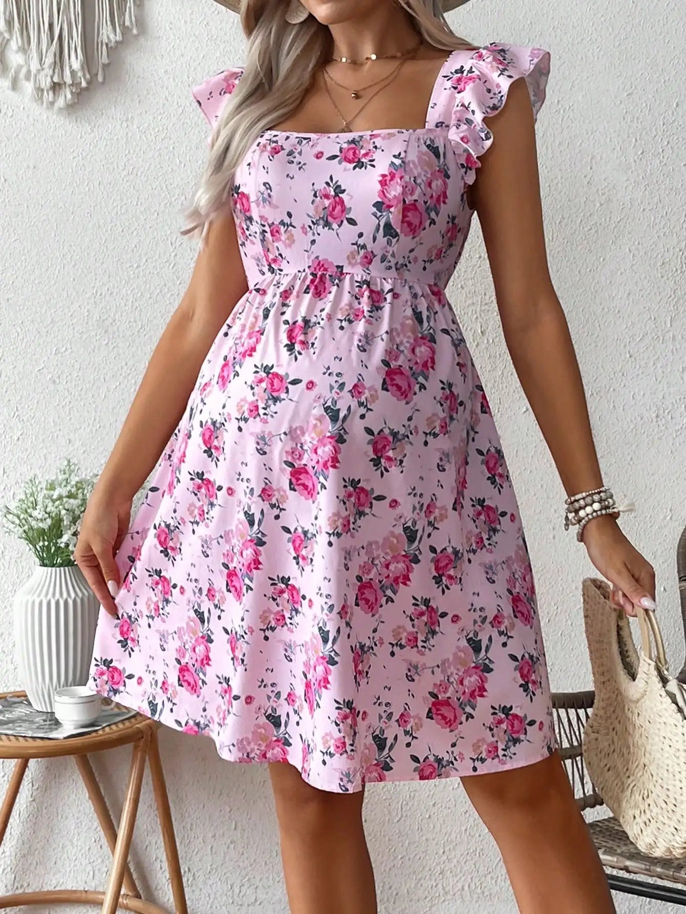 Pink Floral Maternity Dress