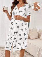 Maternity Nightgown with Front Buttons and Pocket