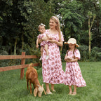 Family Matching Pink Floral Square Neck Dress -