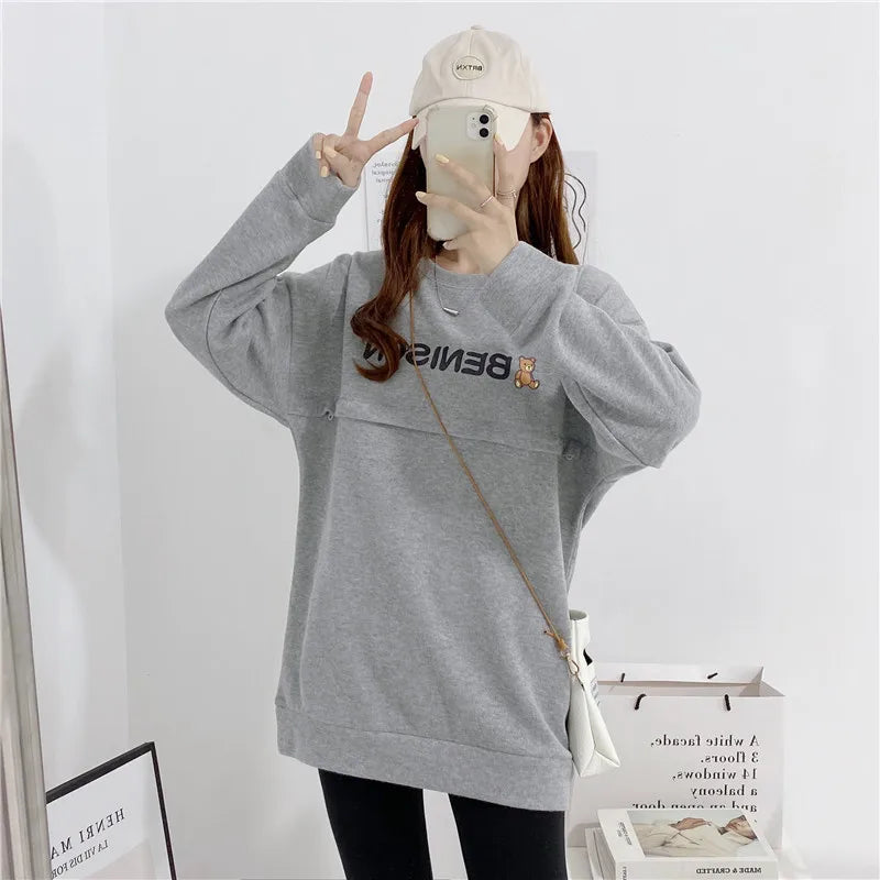 Maternity Nursing Sweatshirt Loose Sweatshirt Pullover Breastfeeding Clothe Autumn Cotton Jacket For Nursing Mothers Maternitty