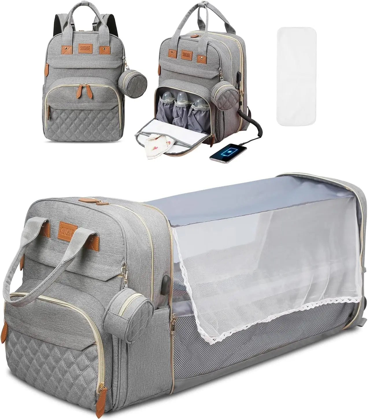 Changing Station, Foldable Diaper Bag Backpack with Bed ,