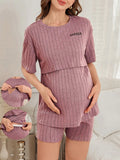 Striped Maternity Nursing Pajama Set