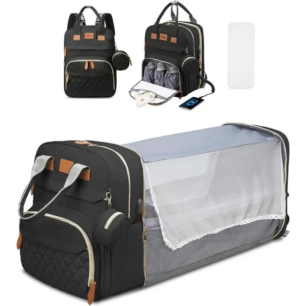 Changing Station, Foldable Diaper Bag Backpack with Bed ,
