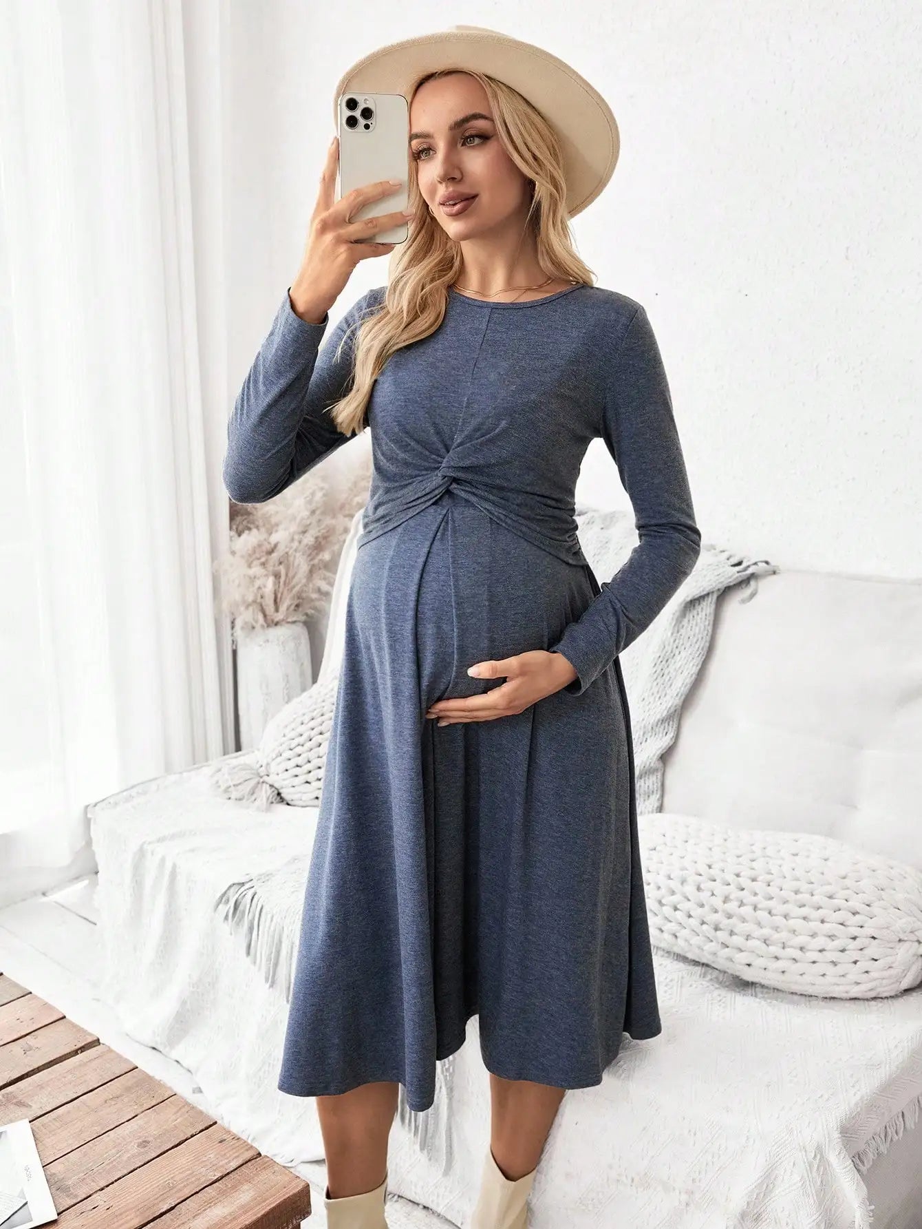 Maternity Twist Waist Nursing Dress,