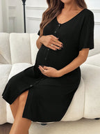 Maternity Short Sleeve Button-Front for Lounge
