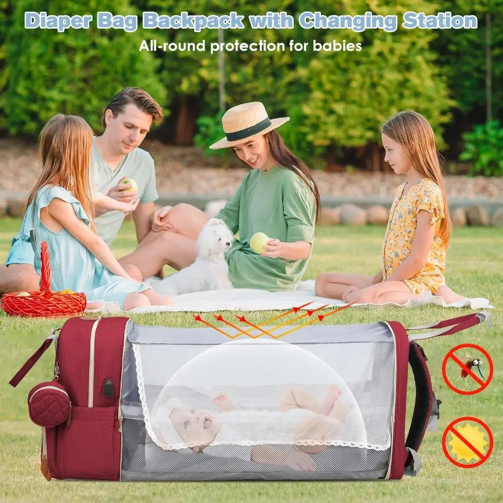 Changing Station, Foldable Diaper Bag Backpack with Bed ,