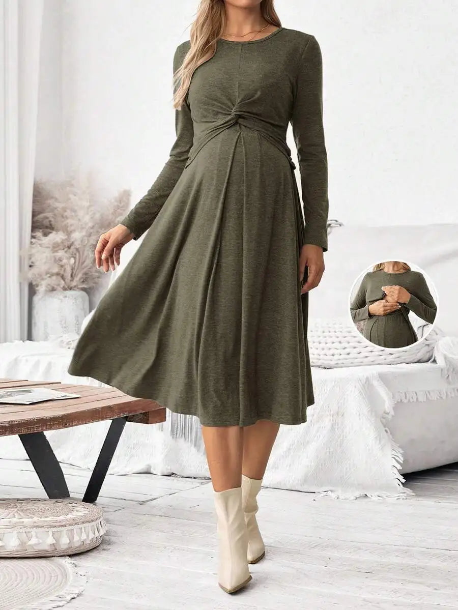 Maternity Twist Waist Nursing Dress,