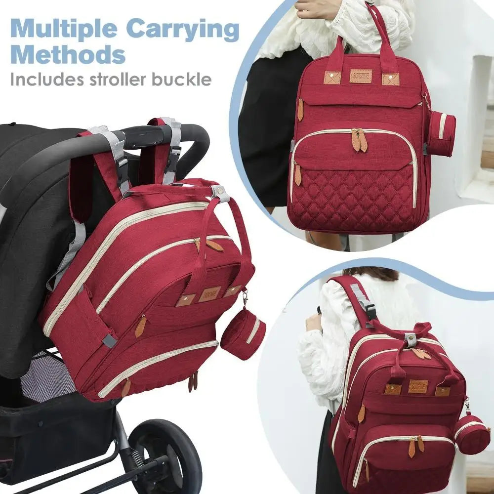 Changing Station, Foldable Diaper Bag Backpack with Bed ,