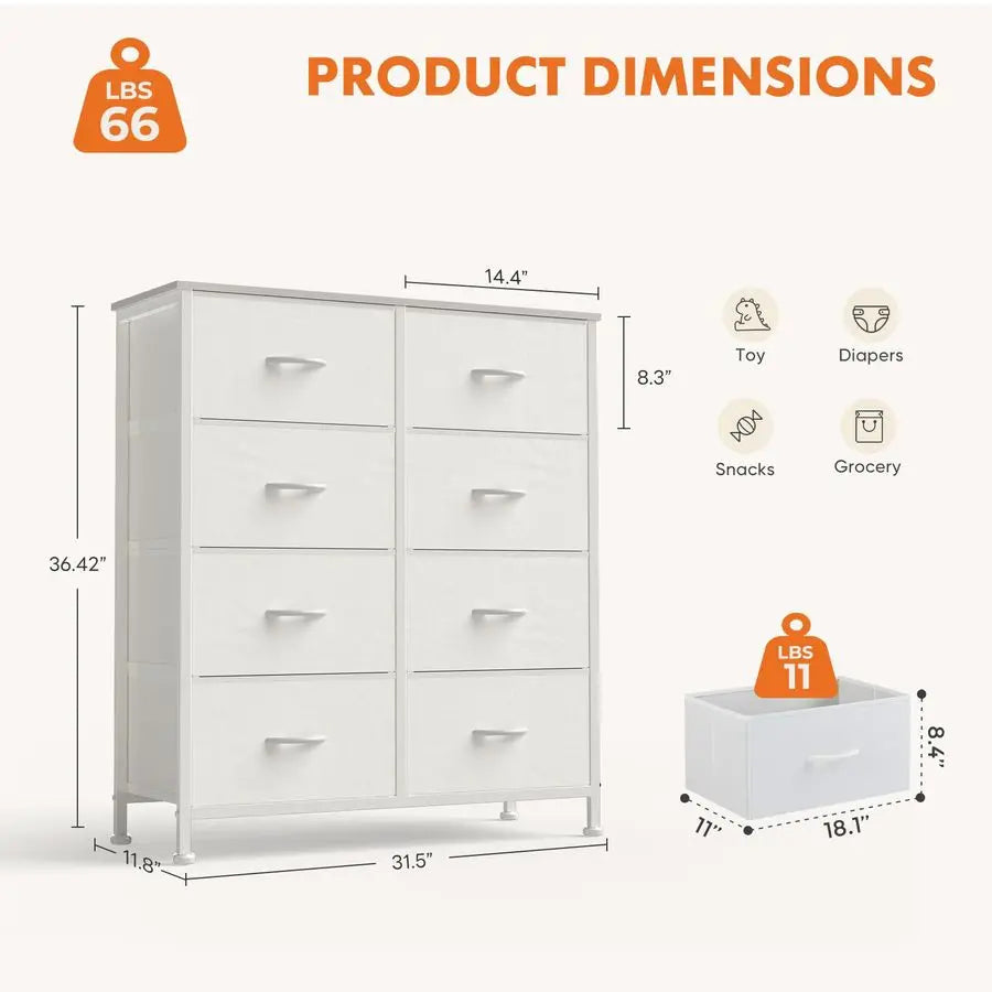 8 Drawers, Anti Tip  Chests  with Wooden Top Metal Frame