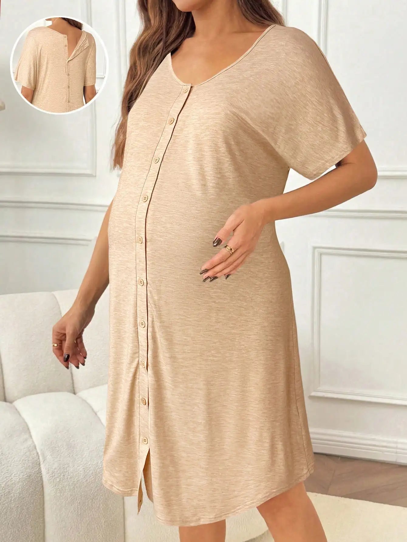 Maternity Short Sleeve Button-Front for Lounge