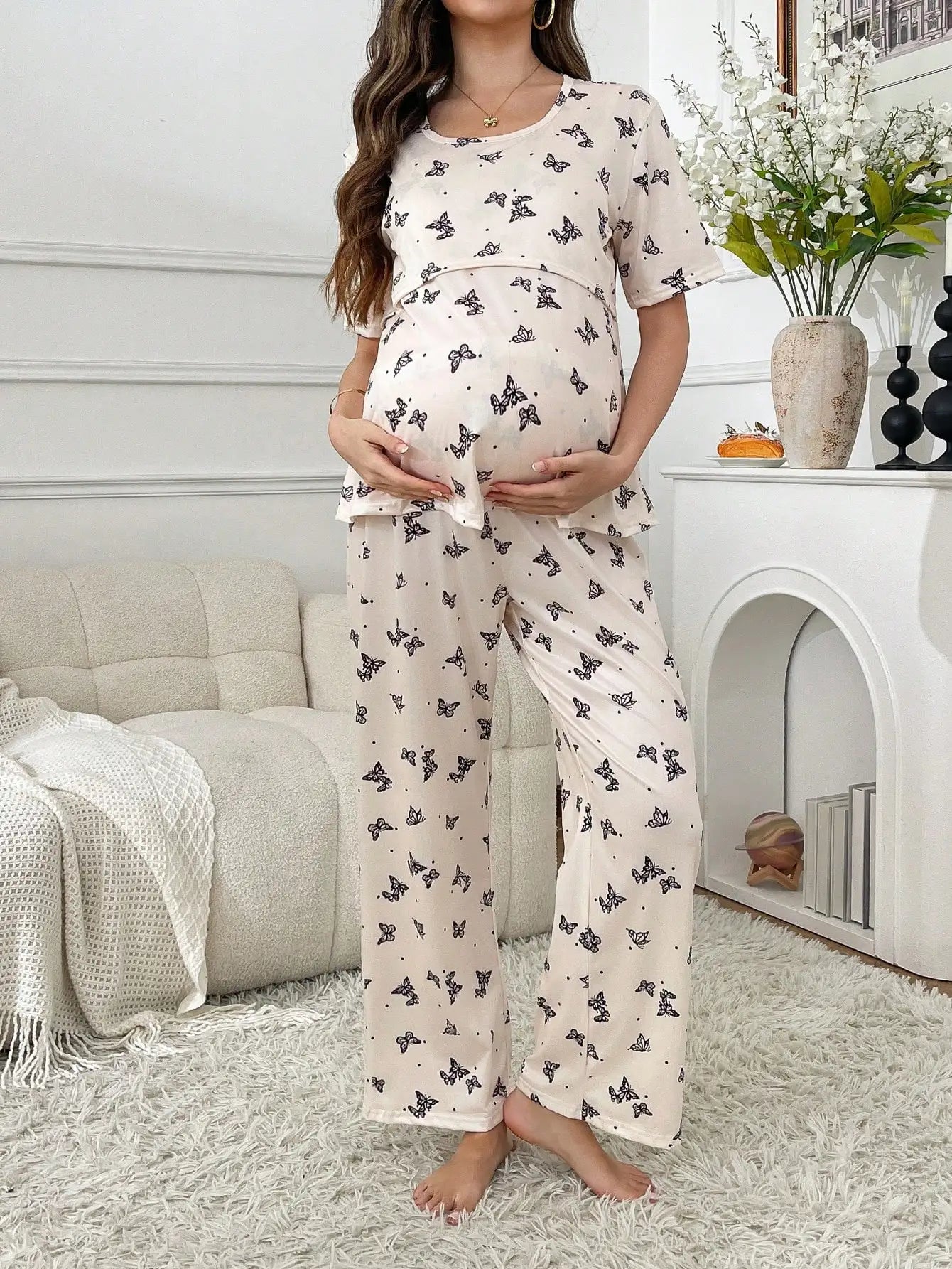 Short Sleeve Maternity Pajama with Nursing Access