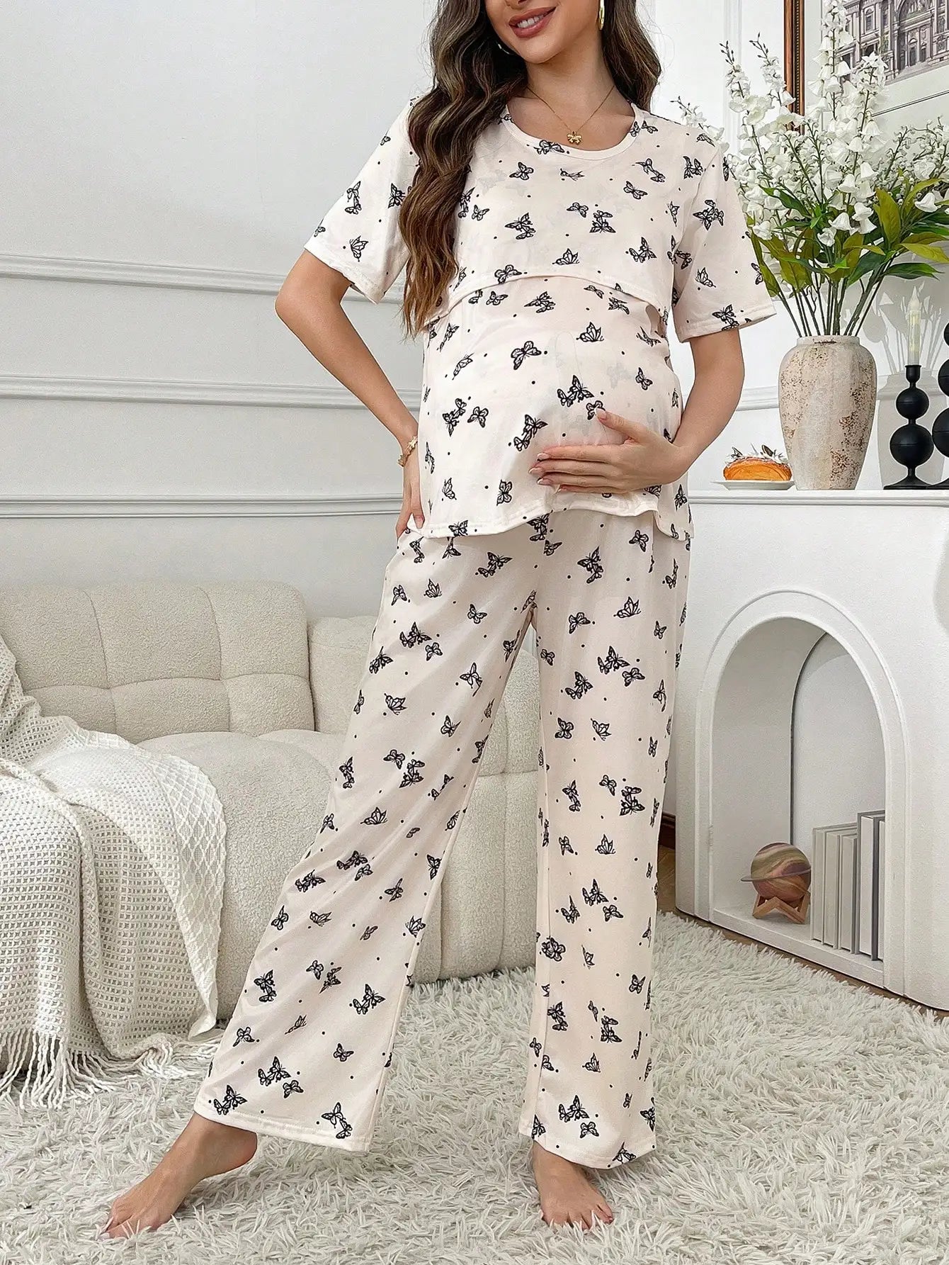 Short Sleeve Maternity Pajama with Nursing Access