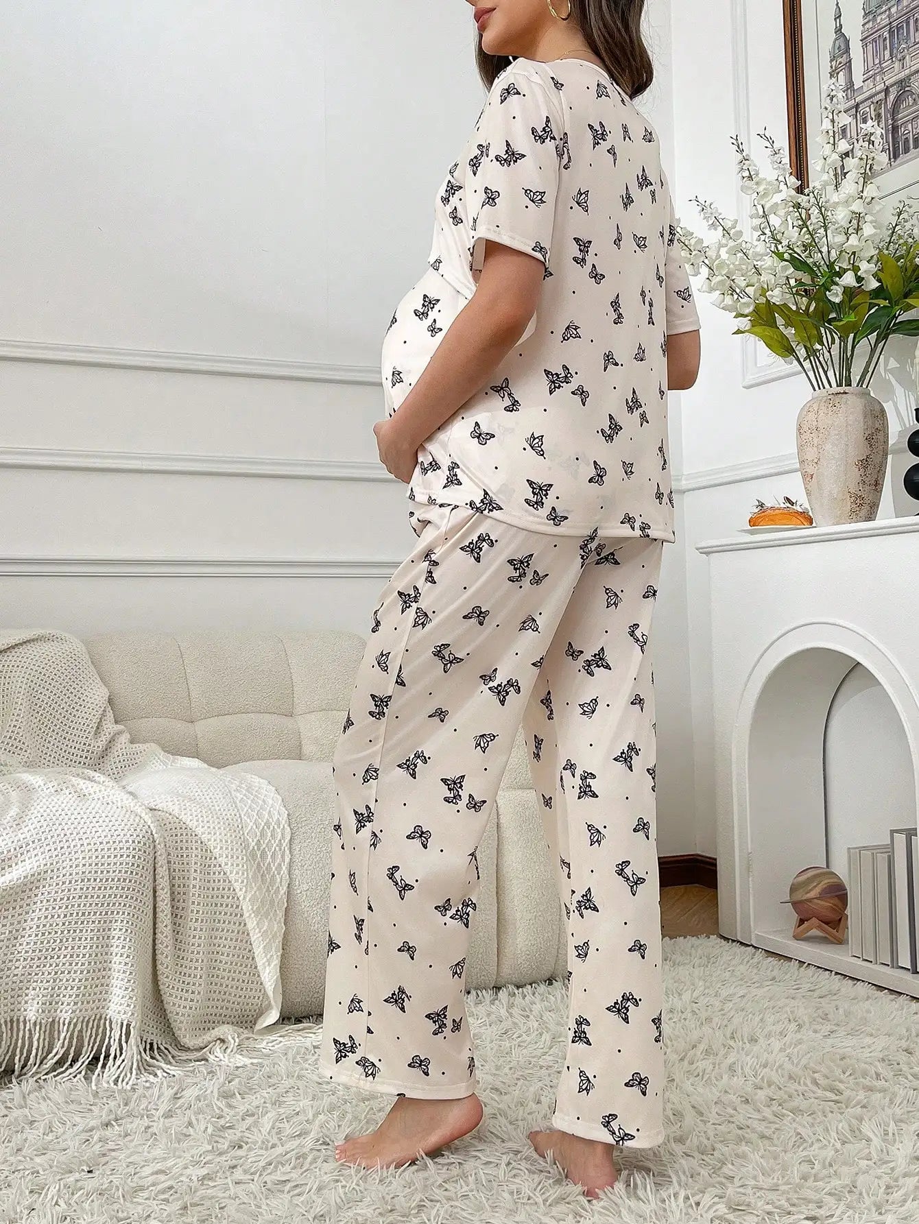Short Sleeve Maternity Pajama with Nursing Access