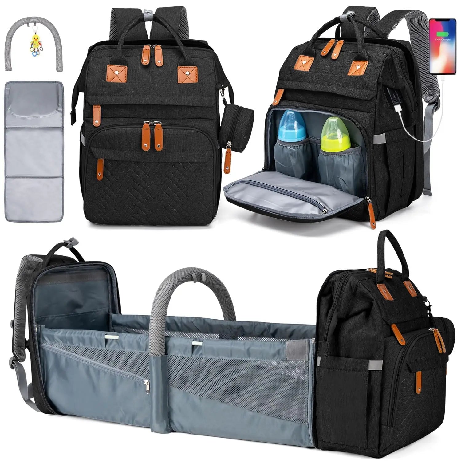 Large Capacity Diaper Backpack with Detachable Changing Station,