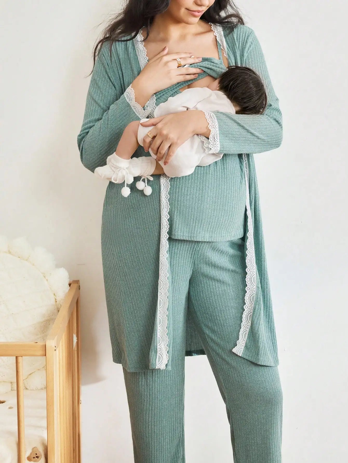 3-Piece Maternity  Nursing Pants & Long Sleeve Robe