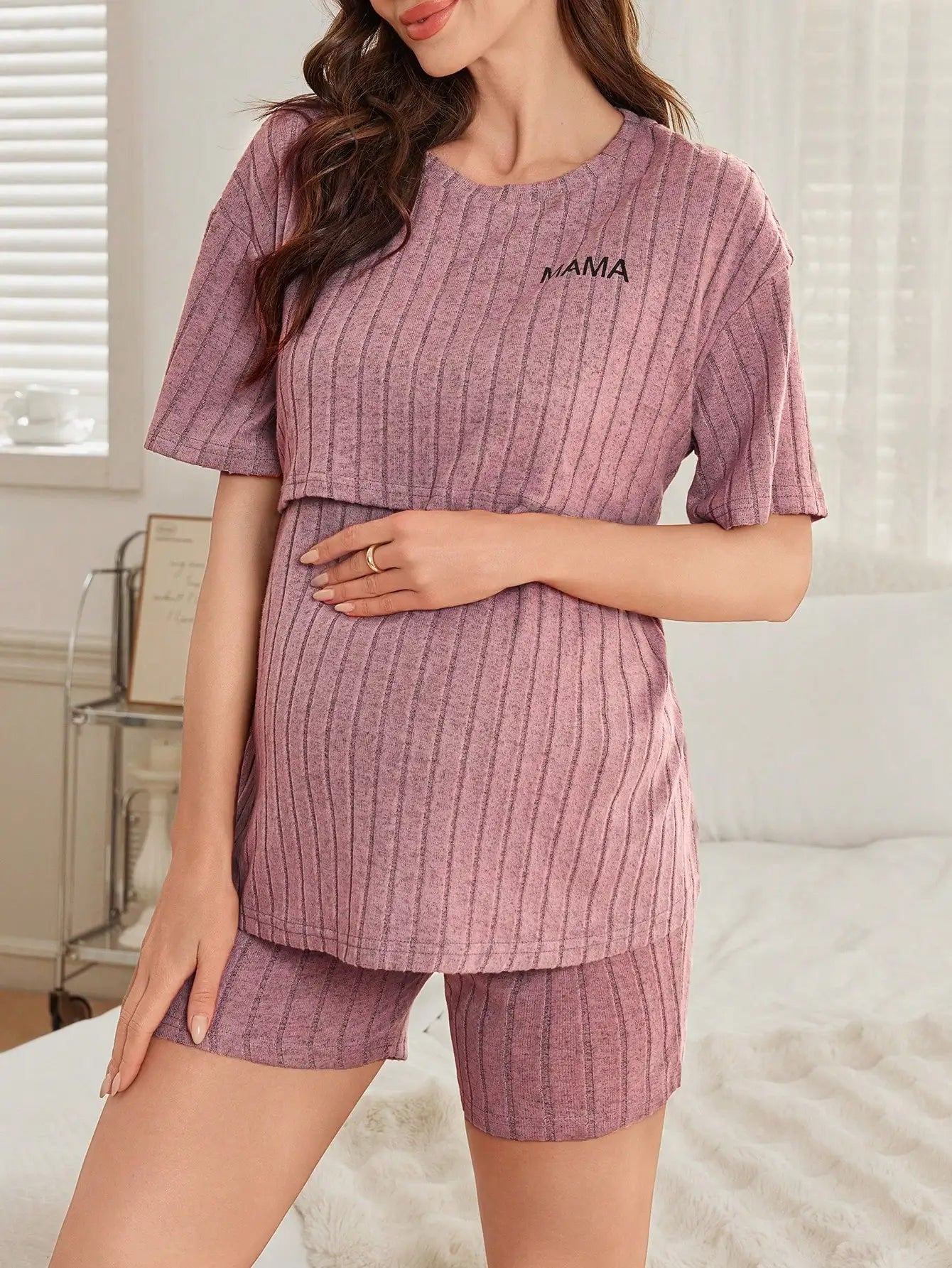 Striped Maternity Nursing Pajama Set