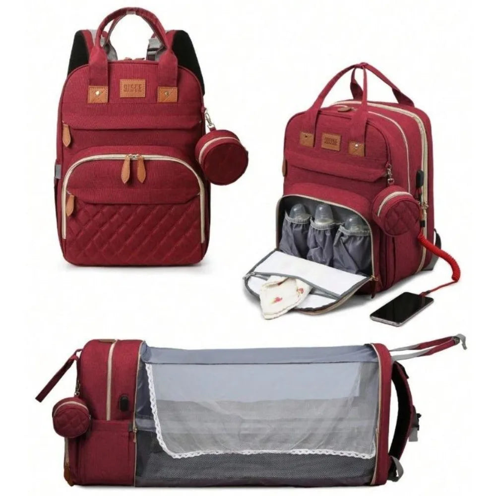 Changing Station, Foldable Diaper Bag Backpack with Bed ,