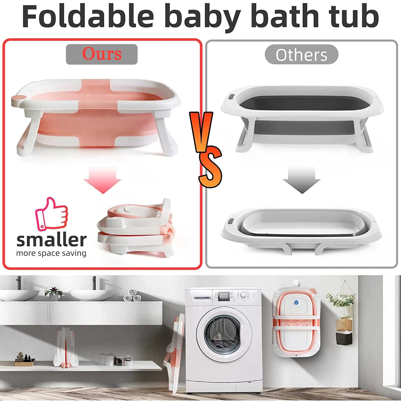 Foldable Baby Bath Tub with Bath Cushion  Thermometer