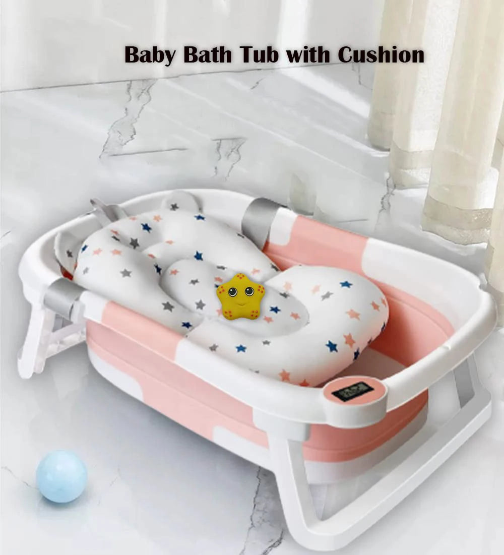 Foldable Baby Bath Tub with Bath Cushion  Thermometer